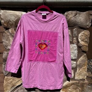 Vintage Johnny Was Long Sleeve Shirt Embroidered Heart Pink One Size Boho
